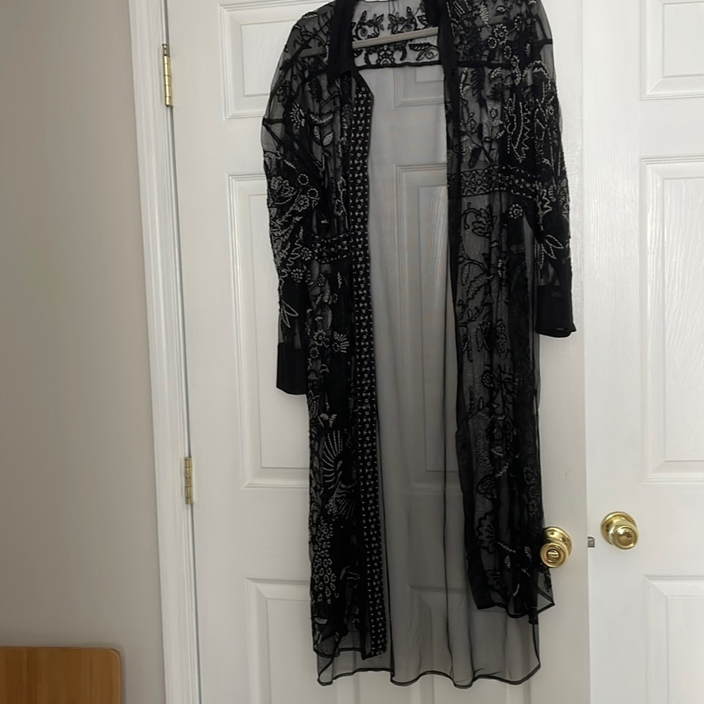 Zara brand Black shear maxi jacket with beautiful embroidery.